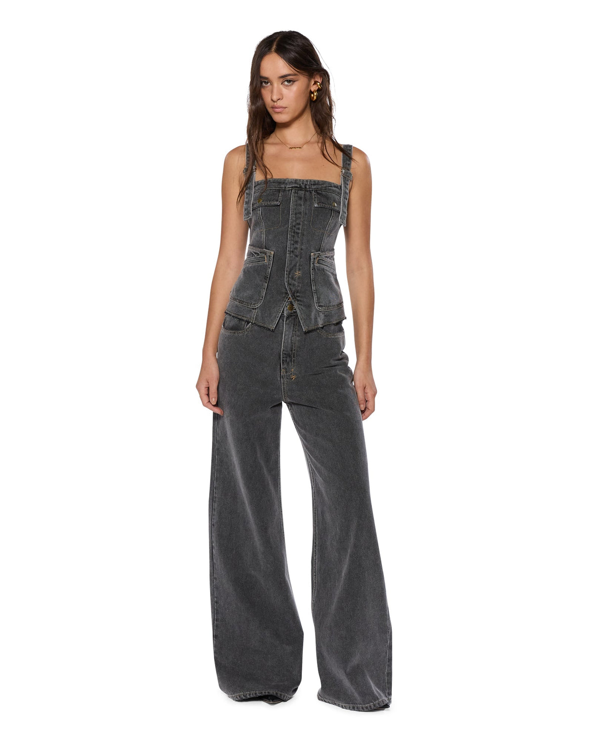 Womens Cargo Top Cinder Slim Fashion Tops - Black