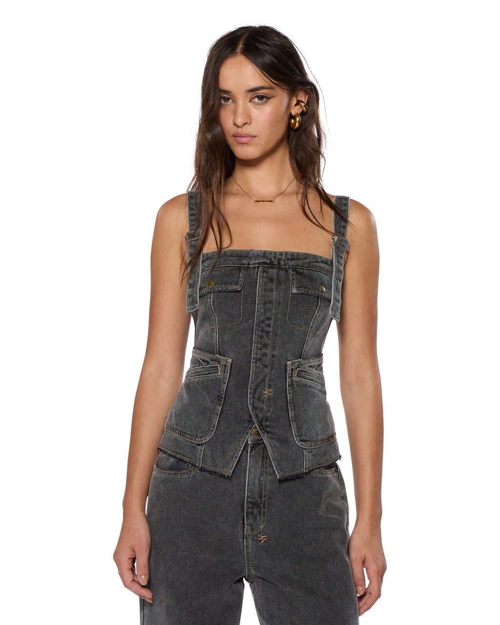 Womens Cargo Top Cinder Slim Fashion Tops - Black