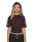 WOMENS PORTER SS TOP CHOCOLATE PINSTRIPE FASHION TOPS