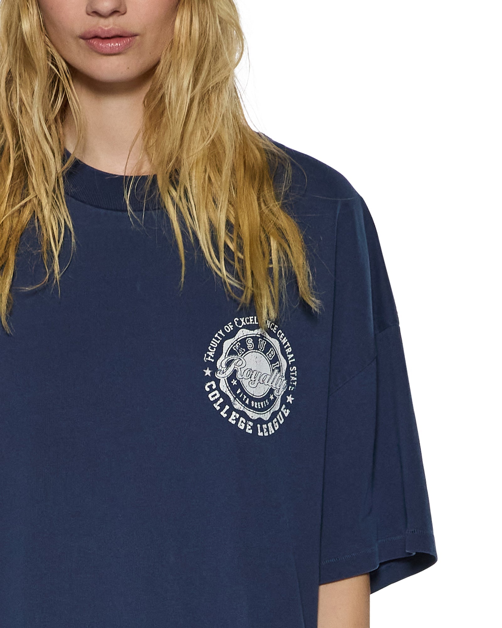 WOMENS  STACKS BOYFRIEND SS TEE INK BLUE BAGGY TEES