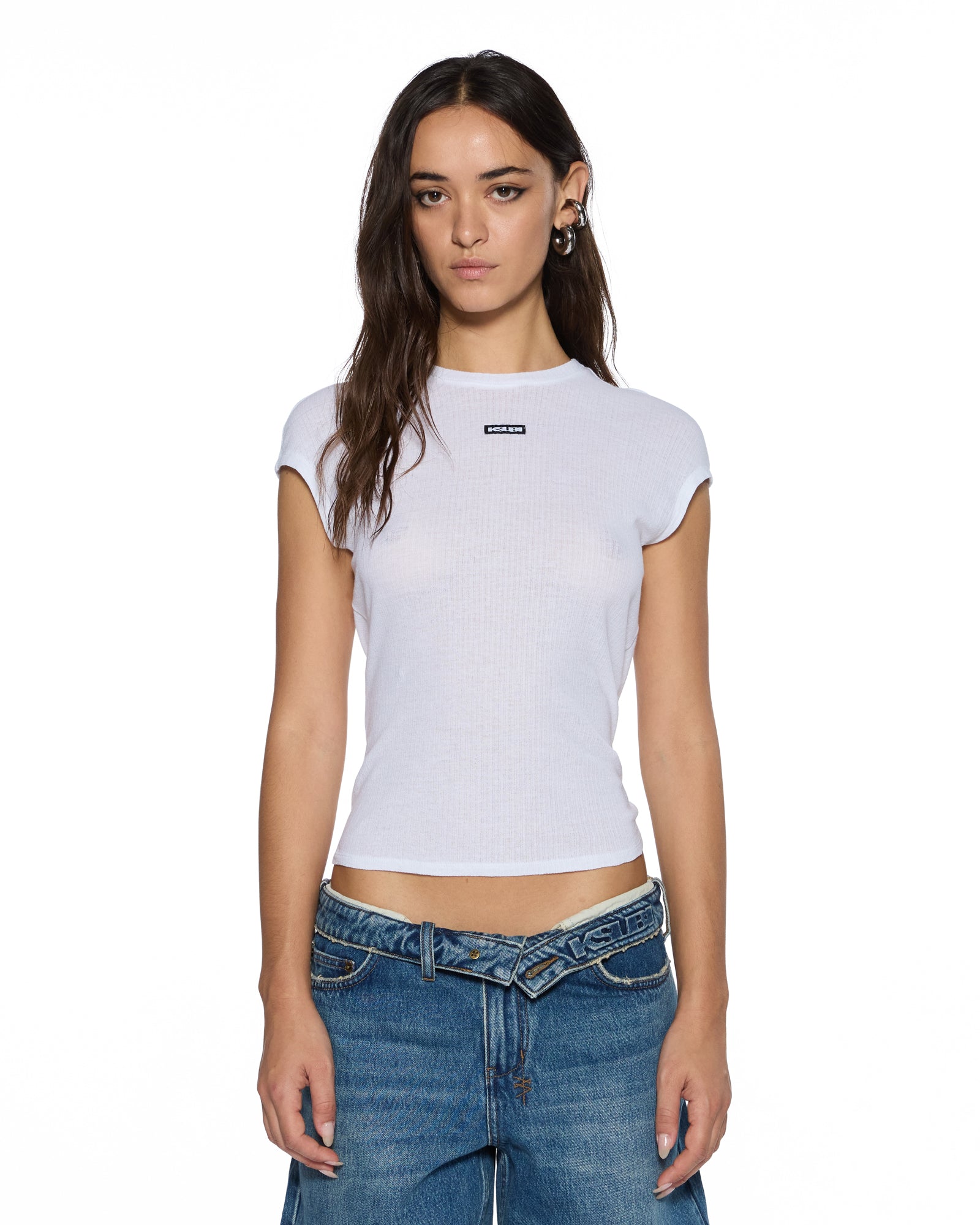 WOMENS STAPLE SS TEE WHITE SHEER FITTED TEES