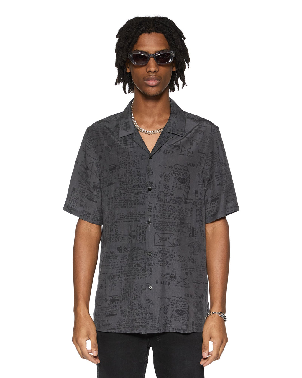 Mens Verses Resort Ss Shirt Black Regular Shirts - Black