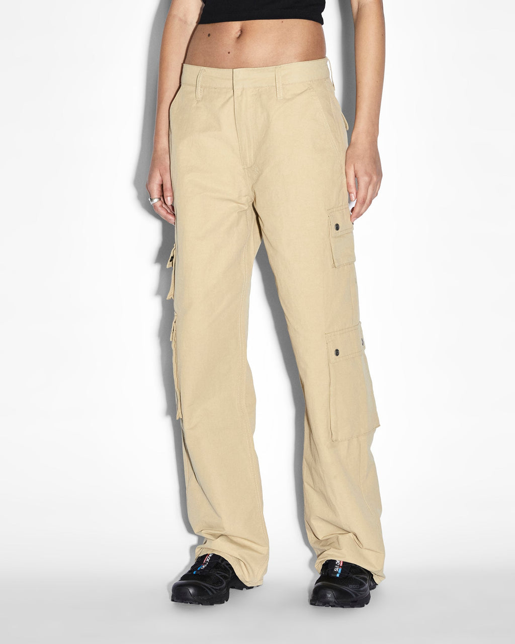 WOMENS DRILL CARGO KHAKI PANTS
