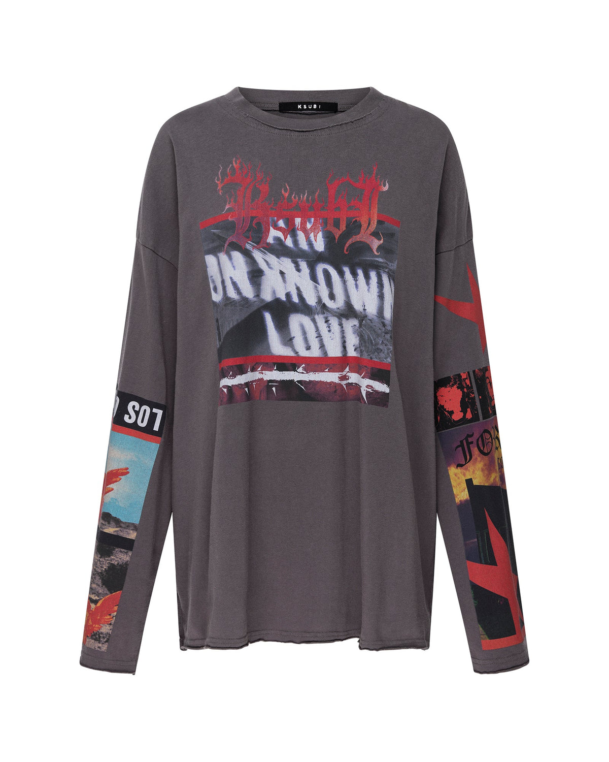 Womens Altar Ls Boyfriend Tee Charcoal Oversized Tees - Grey