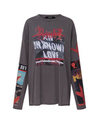 Womens Altar Ls Boyfriend Tee Charcoal Oversized Tees - Grey