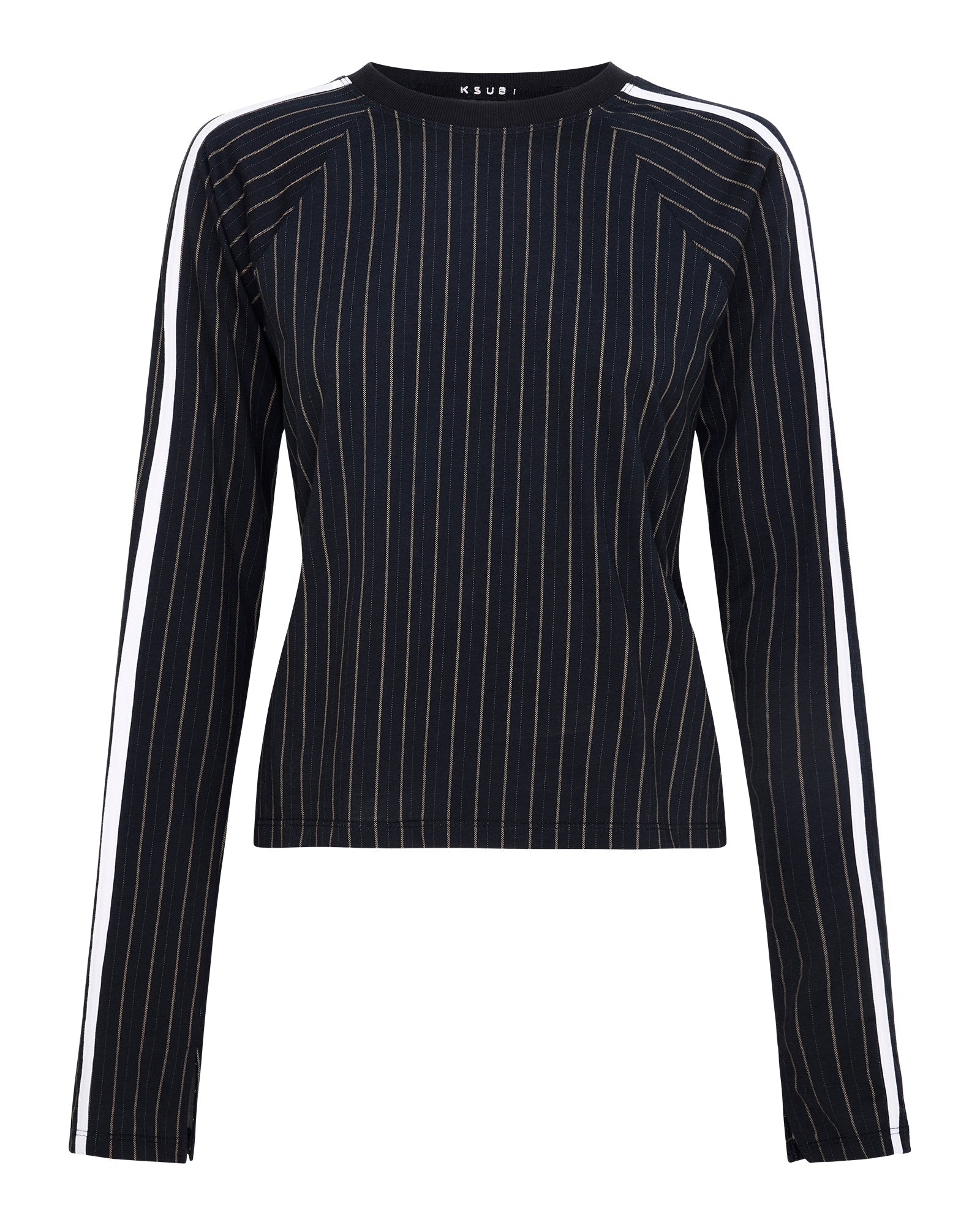 WOMENS  PORTER LS TOP BLACK PINSTRIPE SLIM FASHION TOPS