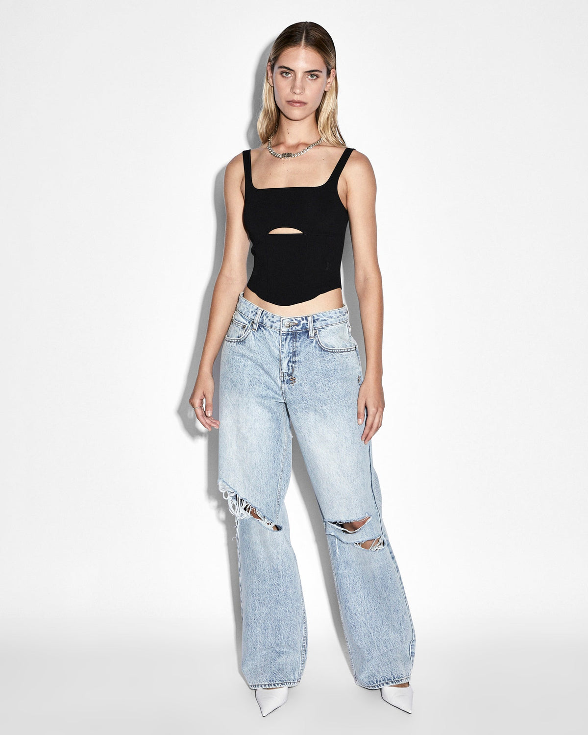 Womens Low Rider Karma Trashed Baggy Denim Jeans - Denim