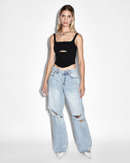 Womens Low Rider Karma Trashed Baggy Denim Jeans - Denim