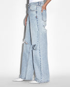 Womens Low Rider Karma Trashed Baggy Denim Jeans - Denim