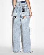Womens Low Rider Karma Trashed Baggy Denim Jeans - Denim