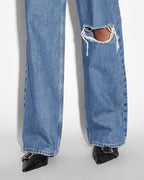 Womens Low Rider Heritage Trashed Baggy Denim Jeans - Denim