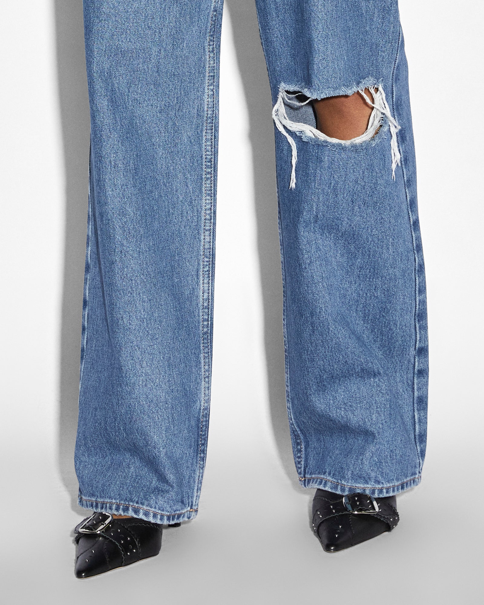 WOMENS  LOW RIDER HERITAGE TRASHED BAGGY DENIM JEANS