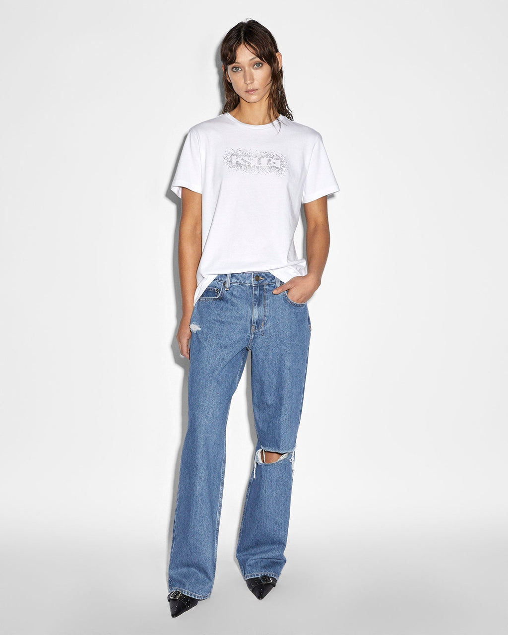 Womens Low Rider Heritage Trashed Baggy Denim Jeans - Denim