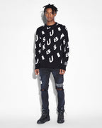 Mens Letters Knit Crew Black Regular Knitwear - Black