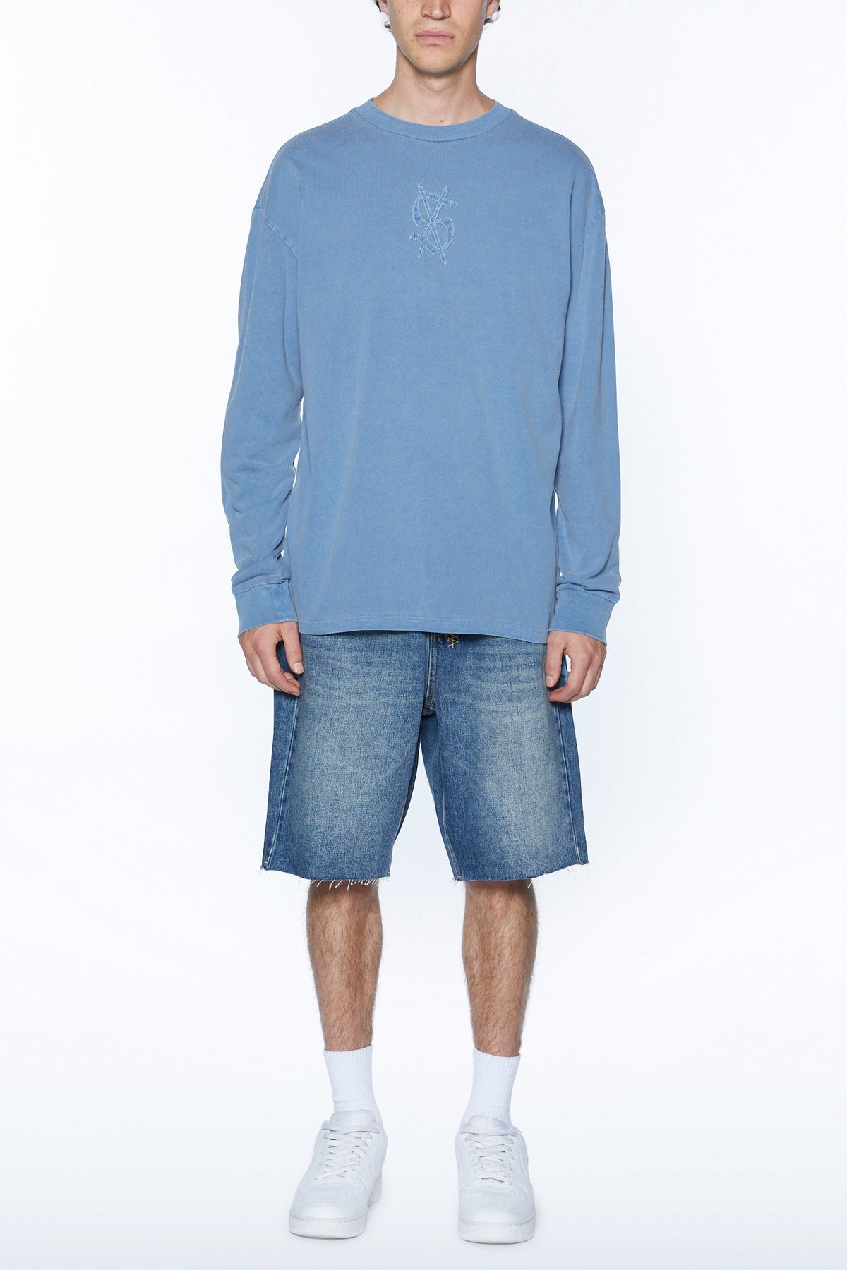 Mens Stitch Up Biggie Ls Tee Marine Oversized Tees - Blue